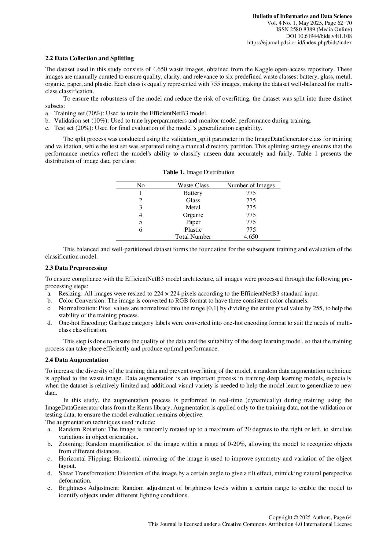JURIS Waste Classification using EfficientNetB3 Based Deep Learning for Supporting Sustainable Waste Management