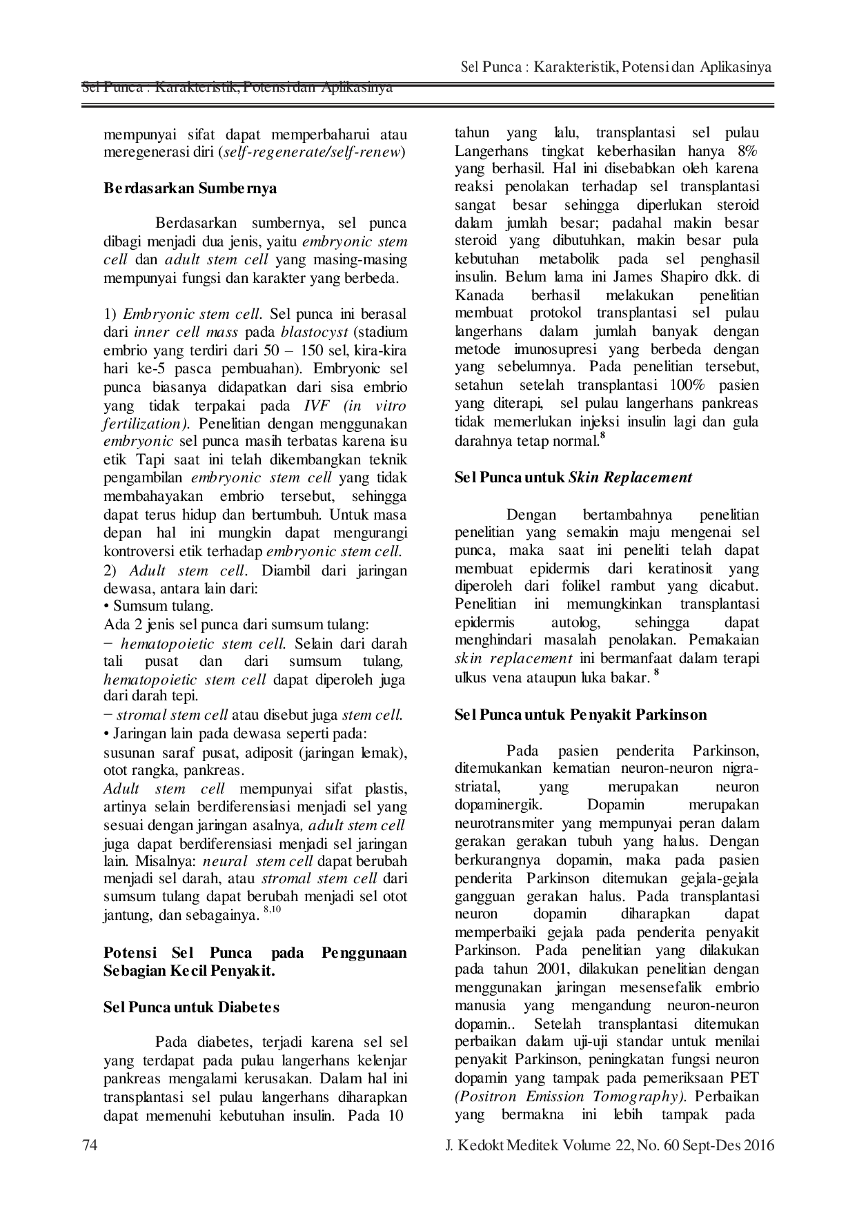 JURIS Sel Punca Karakteristik Potensi dan Aplikasinya