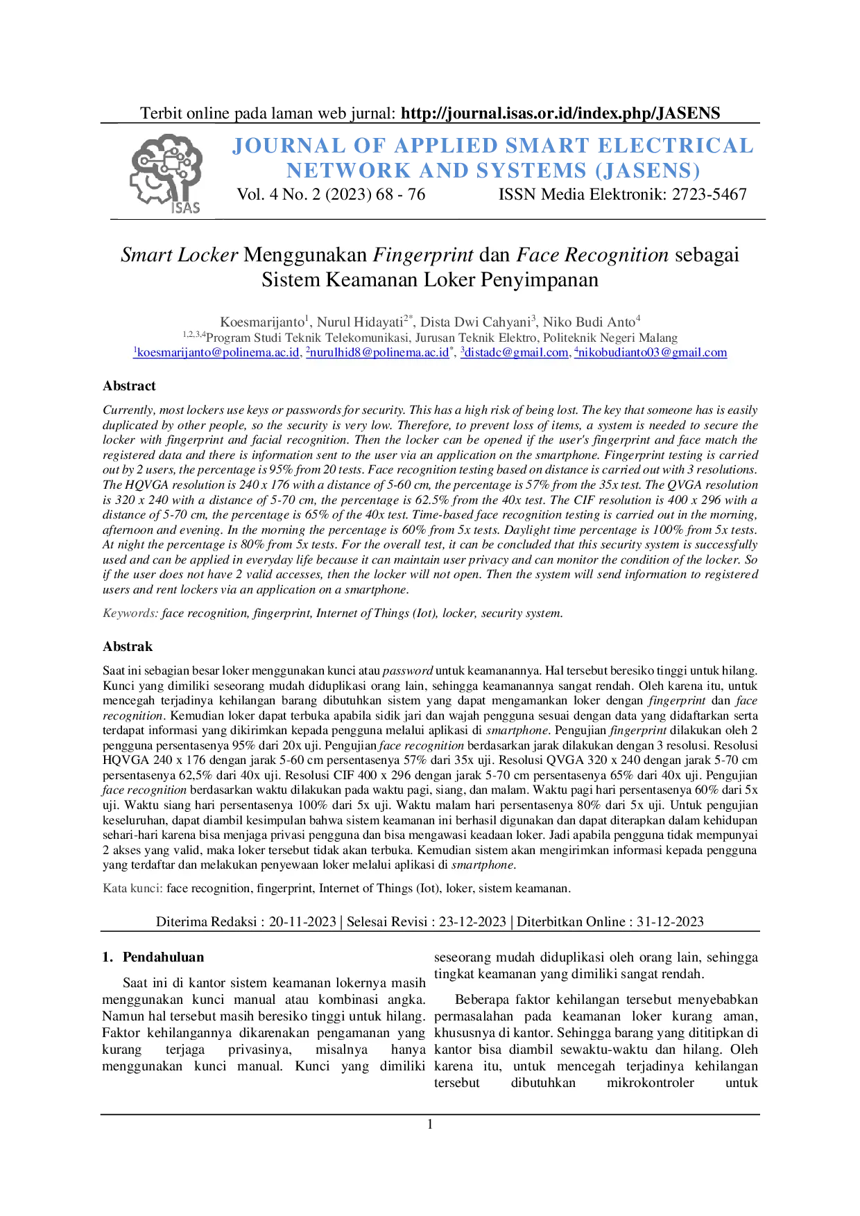 JURIS Smart Locker Menggunakan Fingerprint dan Face Recognition sebagai Sistem Keamanan Loker Penyimpanan