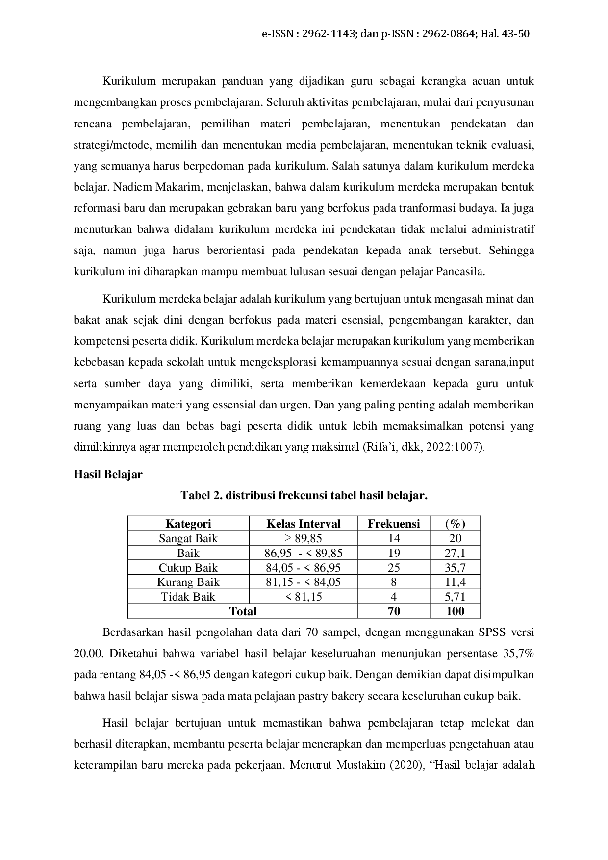 juris Pengaruh Penerapan Kurikulum Merdeka Belajar Terhadap Hasil Belajar Siswa di SMK Negeri 9 Padang pada Mata Pelajaran Pastry Bakery