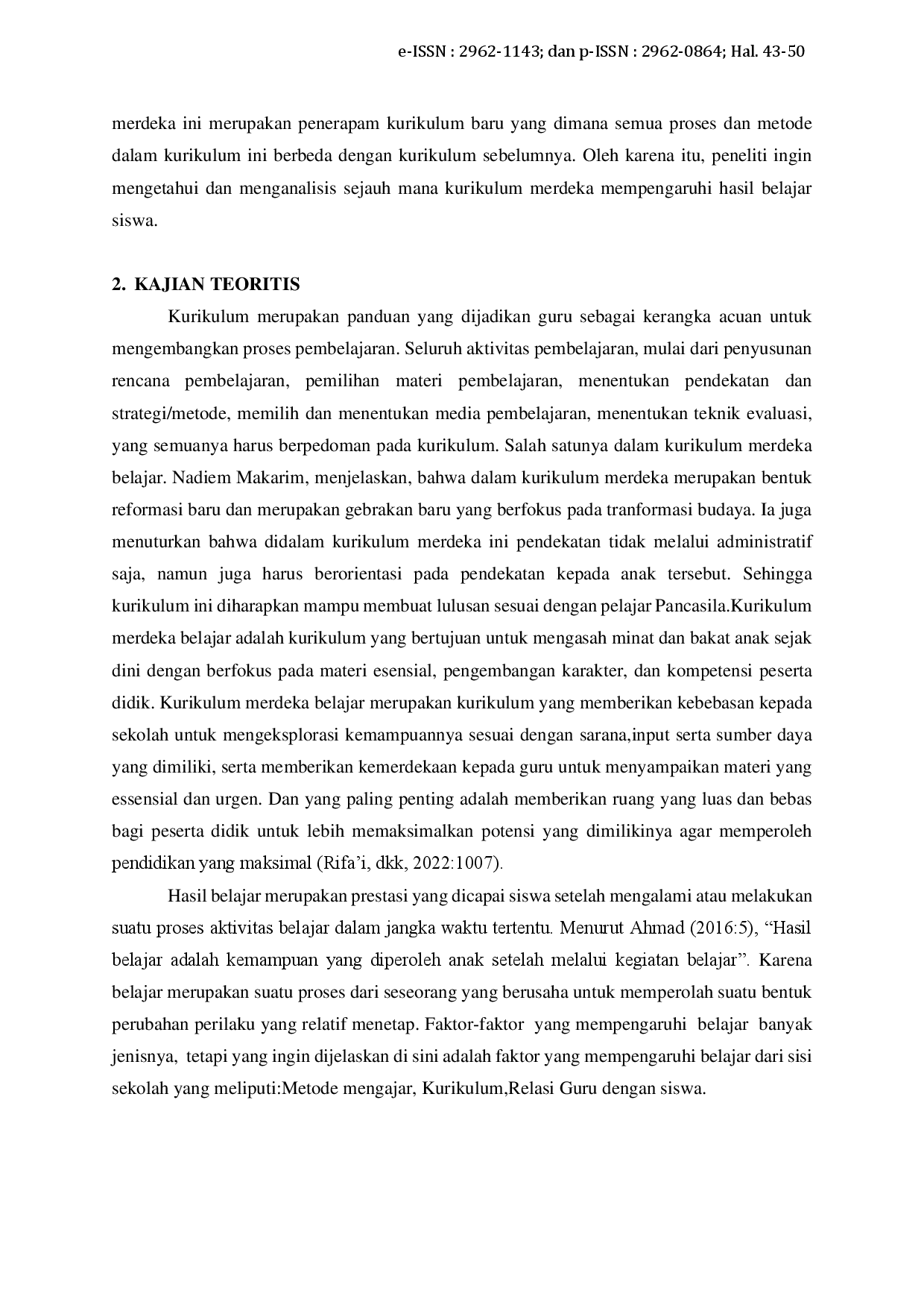 juris Pengaruh Penerapan Kurikulum Merdeka Belajar Terhadap Hasil Belajar Siswa di SMK Negeri 9 Padang pada Mata Pelajaran Pastry Bakery