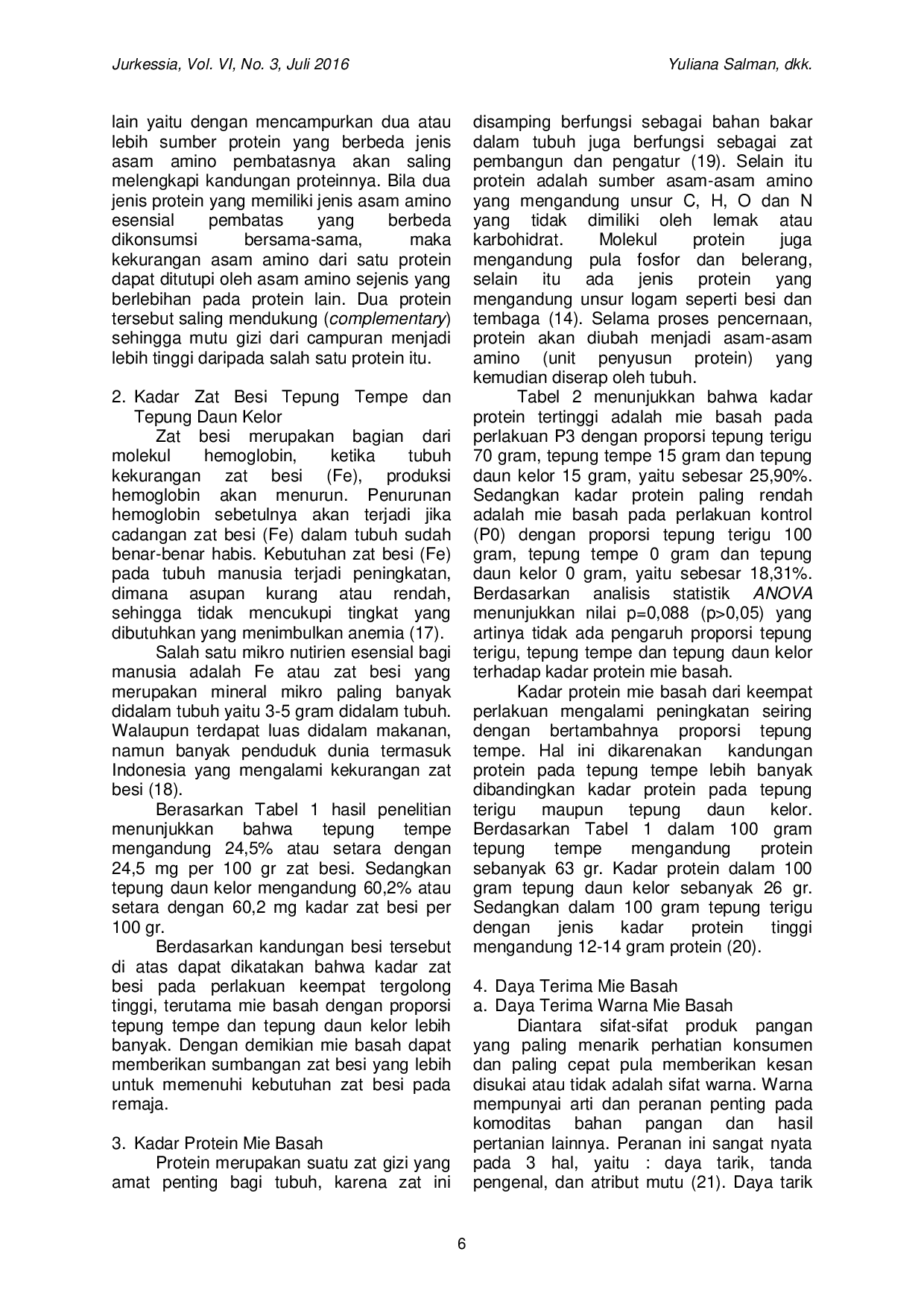 JURIS Pengaruh Proporsi Tepung Terigu Tepung Tempe dan Tepung Daun Kelor Moringa oliefera Terhadap Mutu Protein dan Zat Besi dan Daya Terima Mie Basah