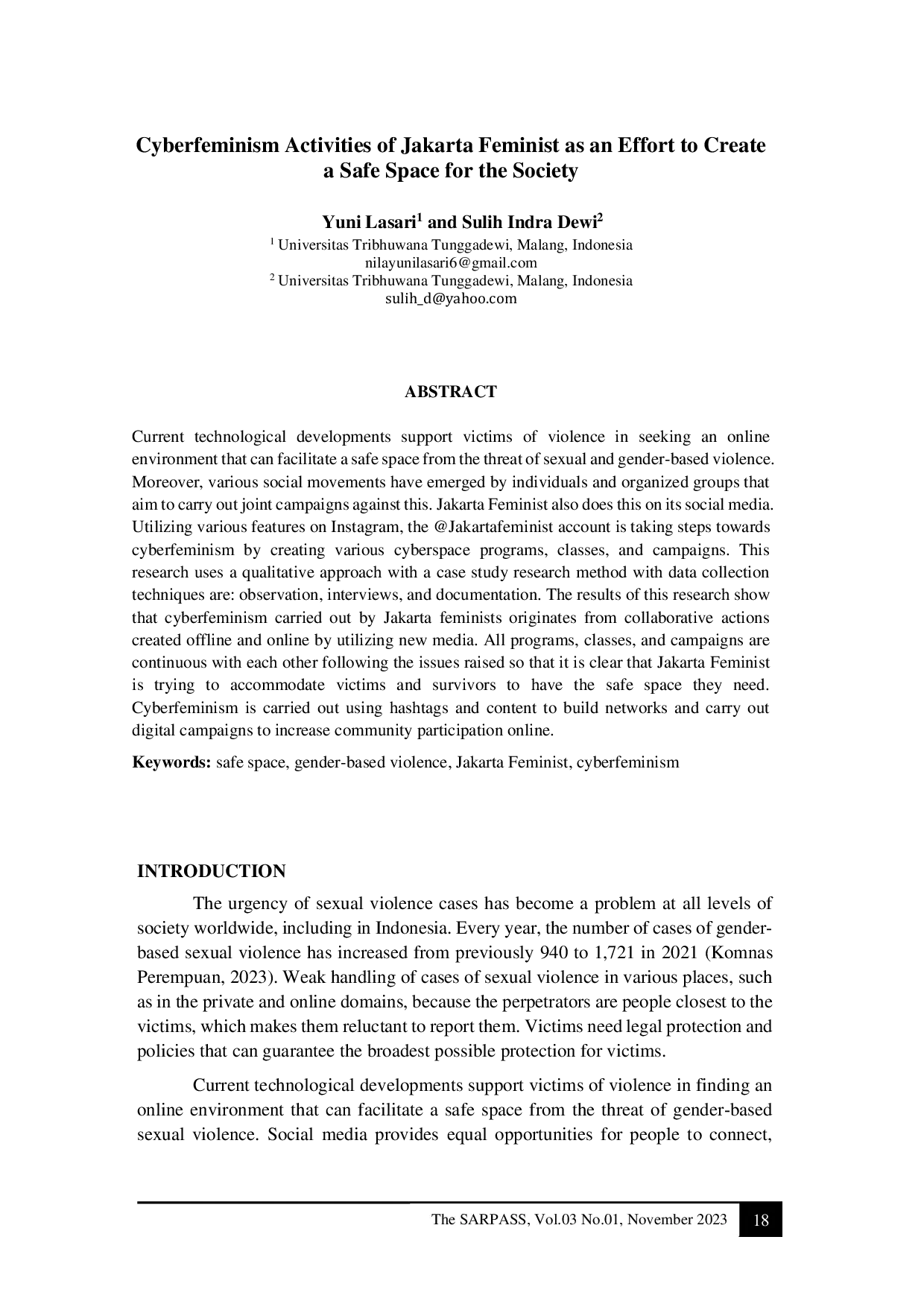 JURIS Cyberfeminism Activities of Jakarta Feminist as an Effort to Create a Safe Space for the Society