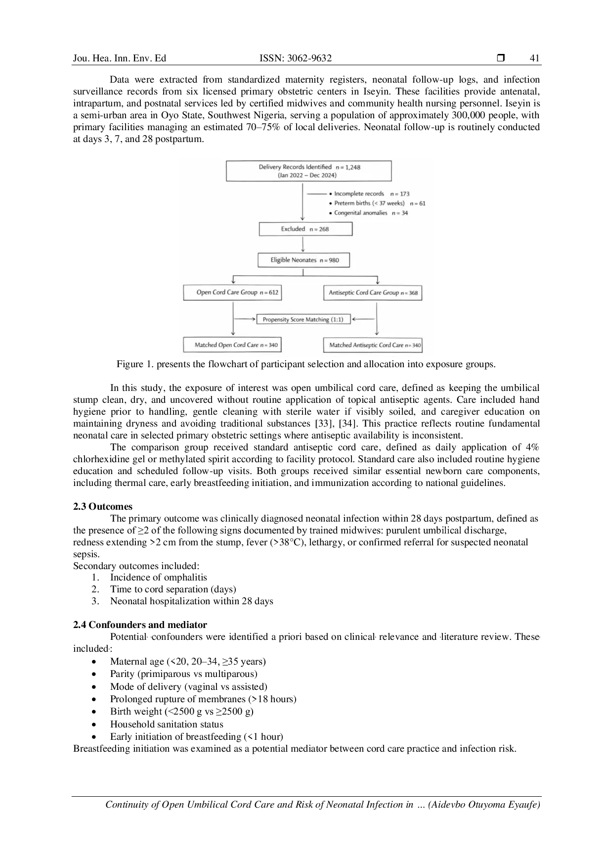 JURIS Continuity of Open Umbilical Cord Care and Risk of Neonatal Infection in a Primary Obstetric Setting A Retrospective Cohort Study