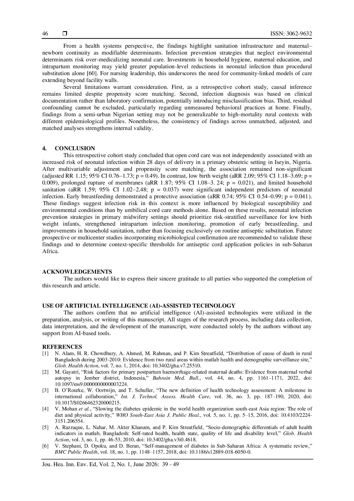 JURIS Continuity of Open Umbilical Cord Care and Risk of Neonatal Infection in a Primary Obstetric Setting A Retrospective Cohort Study
