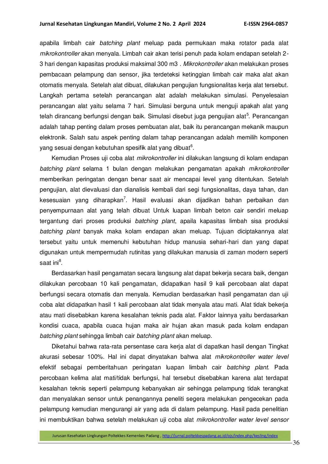 JURIS Penggunaan Mikrokontroller Water Level terhadap Peringatan Luapan Limbah Beton Cair Batching Plant di Industri Konstruksi Yogyakarta