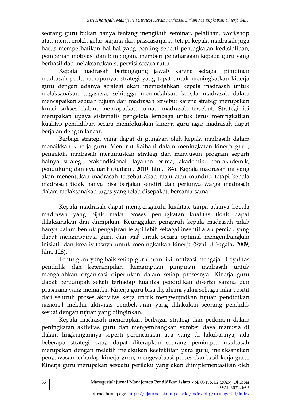 JURIS Manajemen Strategi Kepala Madrasah Dalam Meningkatkan Kinerja Guru
