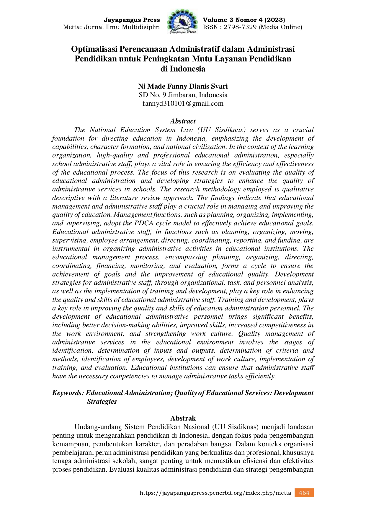 JURIS Optimalisasi Perencanaan Administratif dalam Administrasi Pendidikan untuk Peningkatan Mutu Layanan Pendidikan di Indonesia