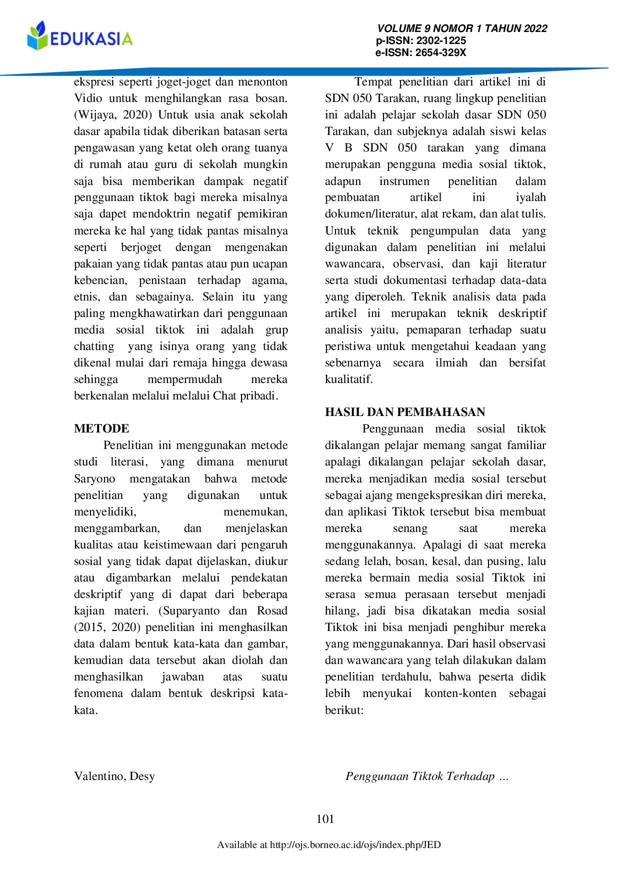 JURIS Penggunaan Tiktok Terhadap Siswi Sdn 050 Tarakan