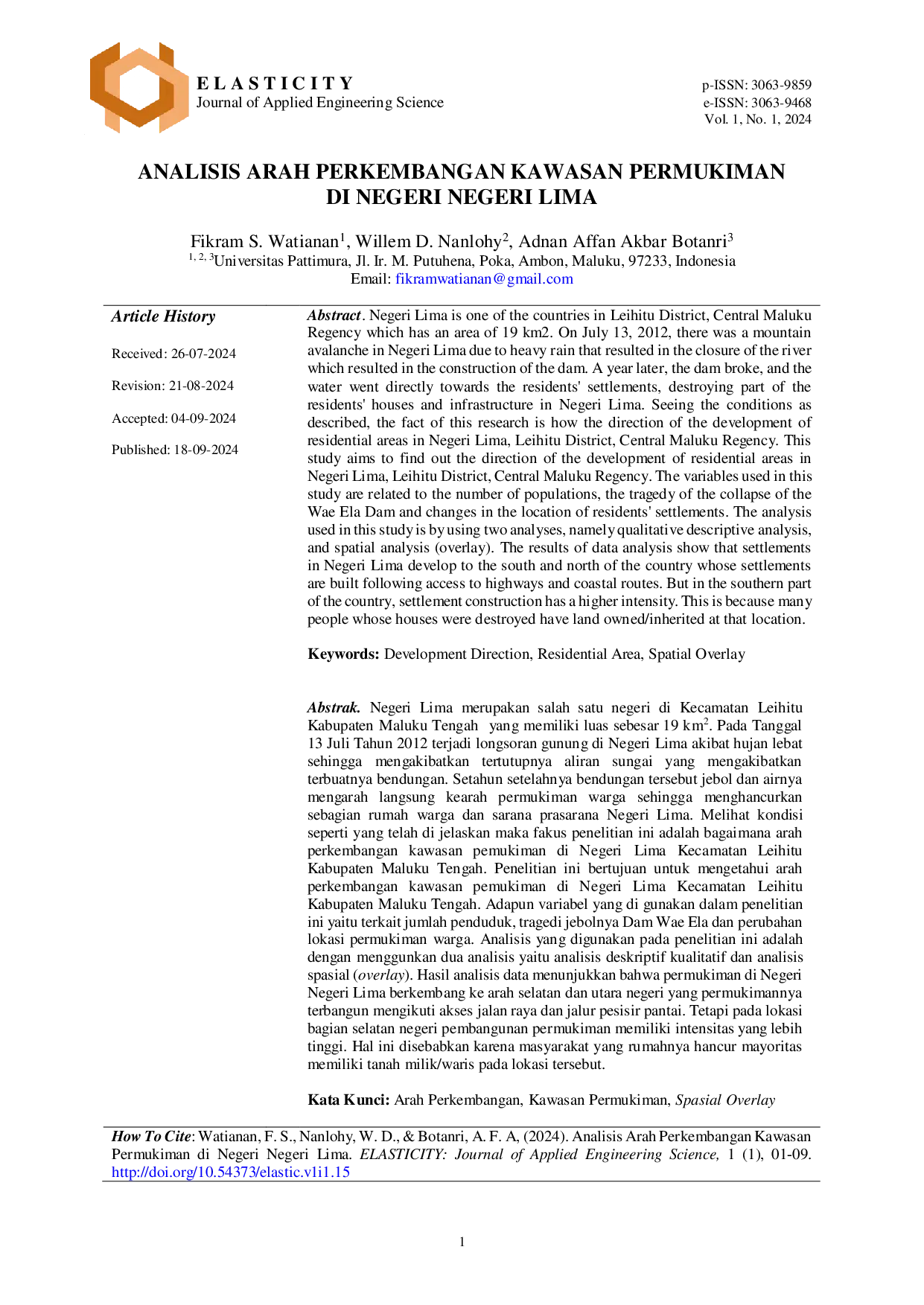 JURIS Analisis Arah Perkembangan Kawasan Permukiman di Negeri Negeri Lima
