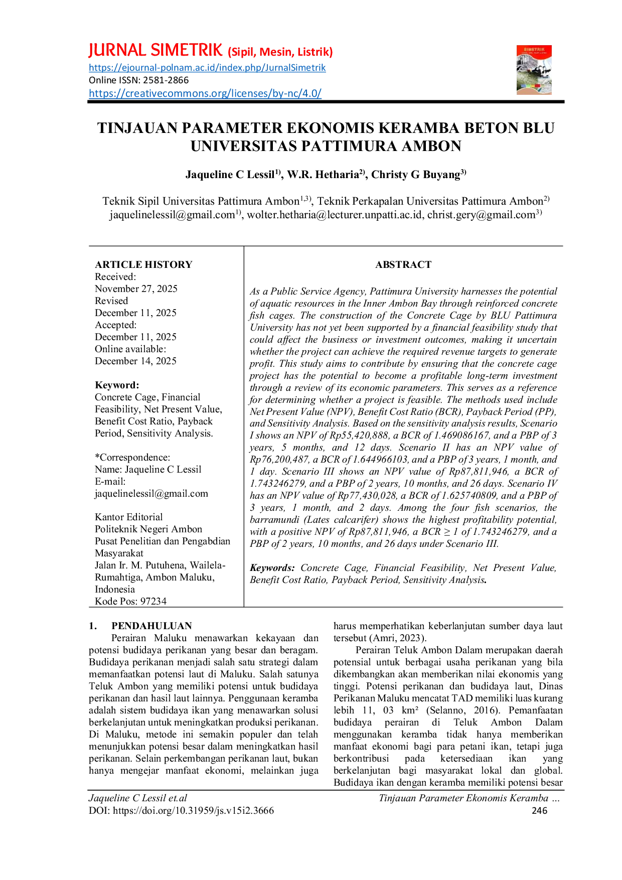 JURIS Tinjauan Parameter Ekonomis Keramba Beton BLU