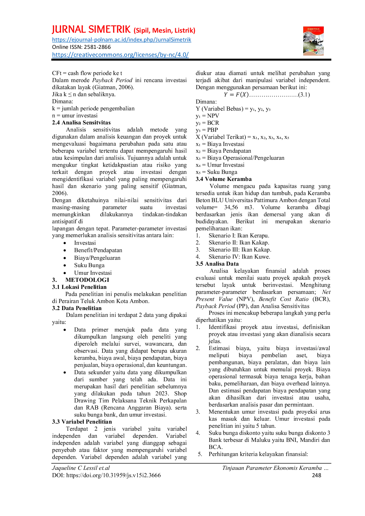 JURIS Tinjauan Parameter Ekonomis Keramba Beton BLU