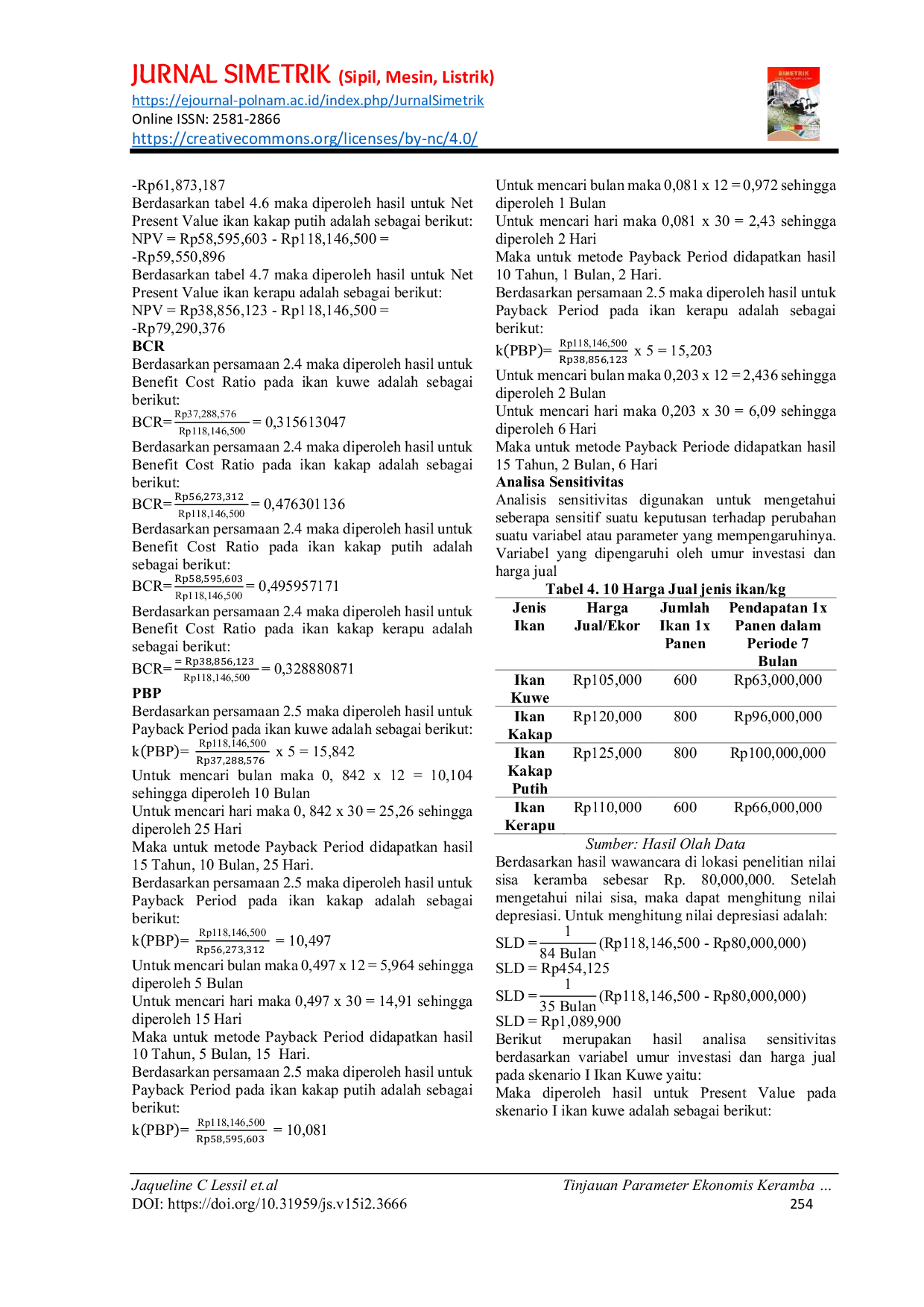 JURIS Tinjauan Parameter Ekonomis Keramba Beton BLU