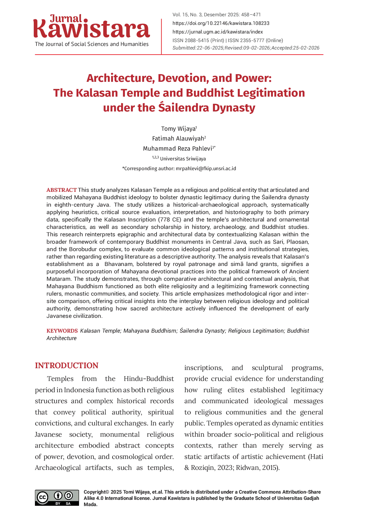 JURIS Architecture Devotion and Power The Kalasan Temple and Buddhist Legitimation under the oailendra Dynasty