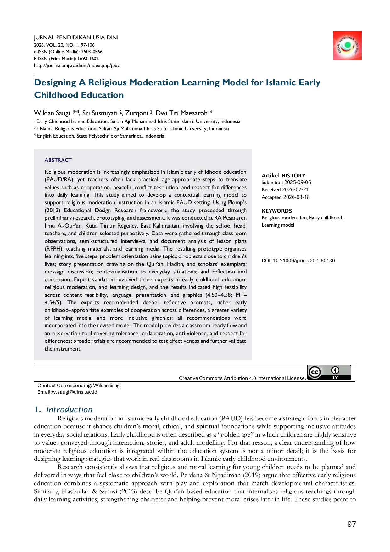 JURIS Designing A Religious Moderation Learning Model for Islamic Early Childhood Education
