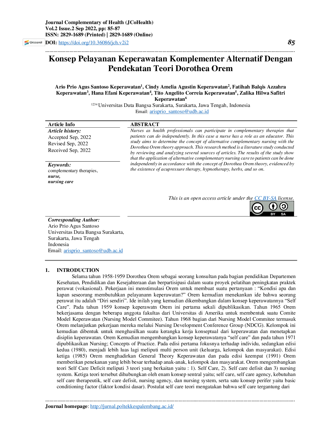 JURIS Konsep Pelayanan Keperawatan Komplementer Alternatif Dengan Pendekatan Teori Dorothea Orem