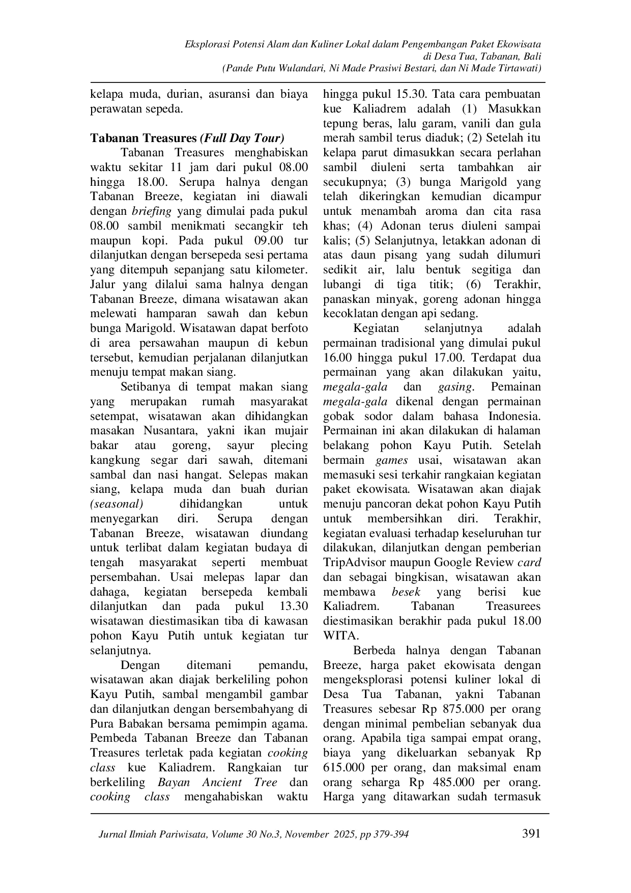 JURIS Eksplorasi Potensi Alam Dan Kuliner Lokal Dalam Pengembangan Paket Ekowisata Di Desa Tua Tabanan Bali