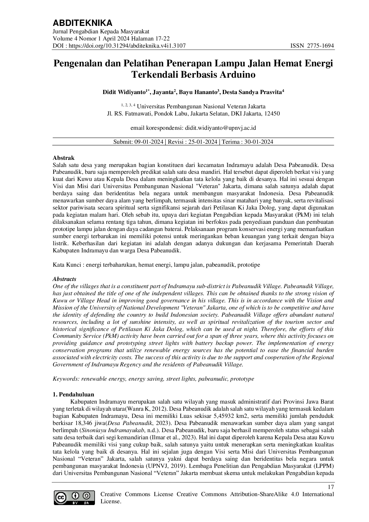 JURIS Pengenalan Dan Pelatihan Penerapan Lampu Jalan Hemat Energi Terkendali Berbasis Arduino