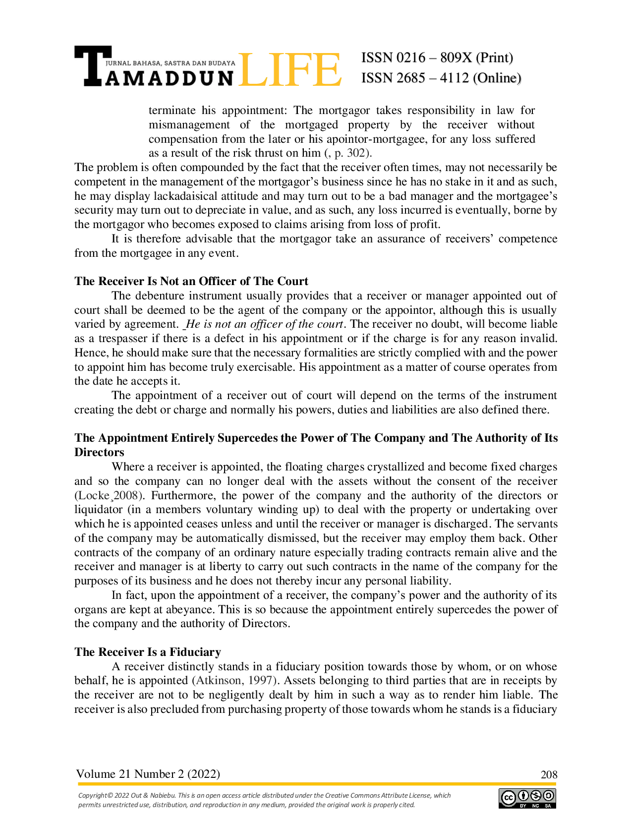 JURIS The Legal Effect of Appointment and Possession of a Receiver Over the Property of a Company