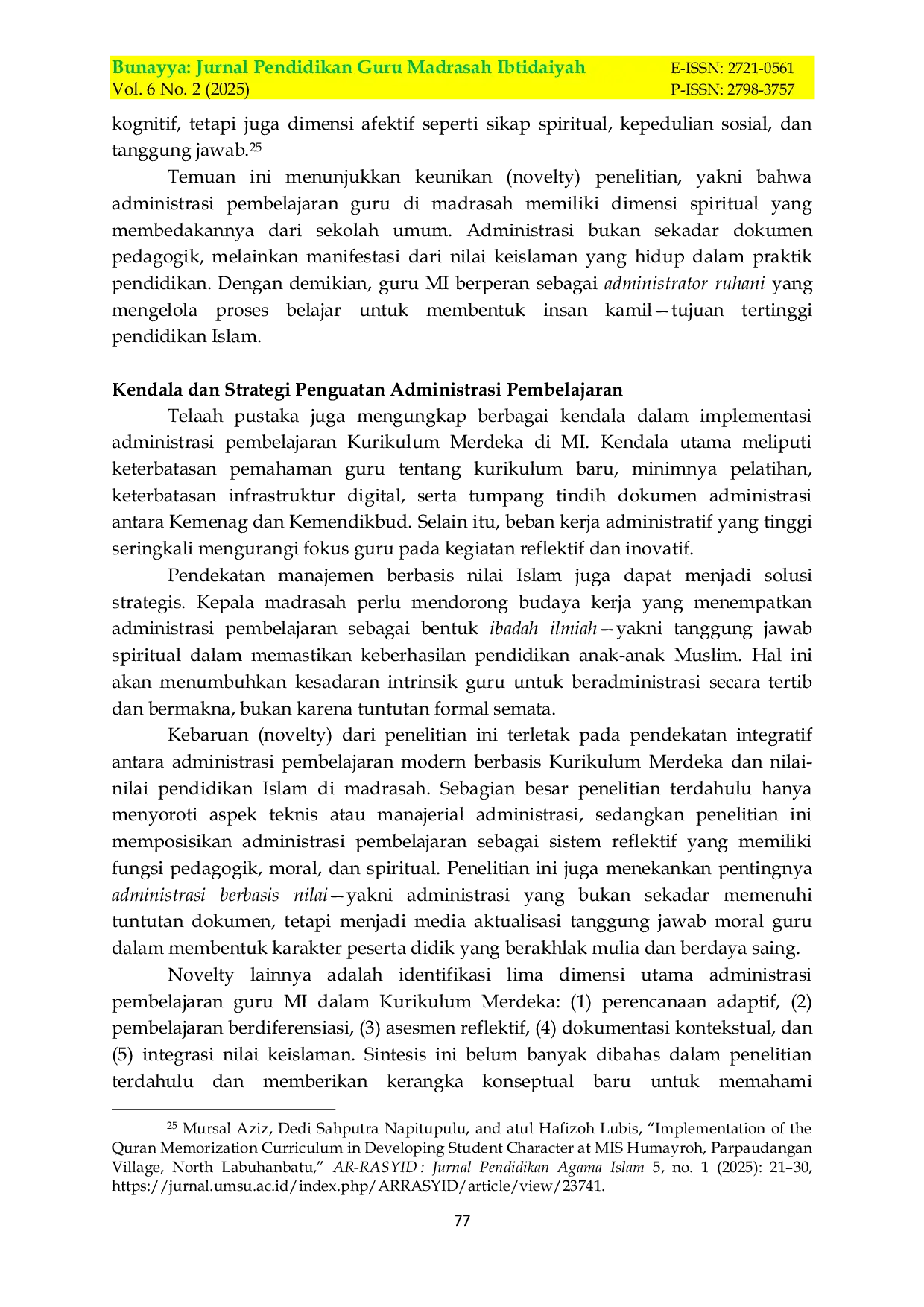 JURIS Administrasi Pembelajaran Guru dalam Penerapan Kurikulum Merdeka di Madrasah Ibtidaiyah