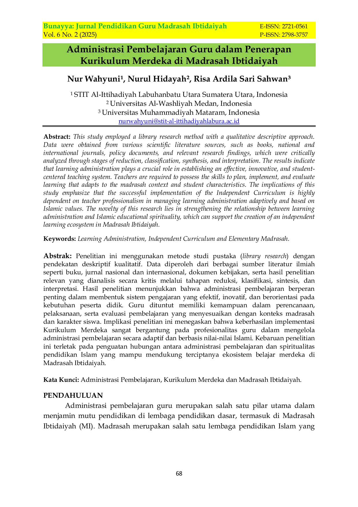 JURIS Administrasi Pembelajaran Guru dalam Penerapan Kurikulum Merdeka di Madrasah Ibtidaiyah