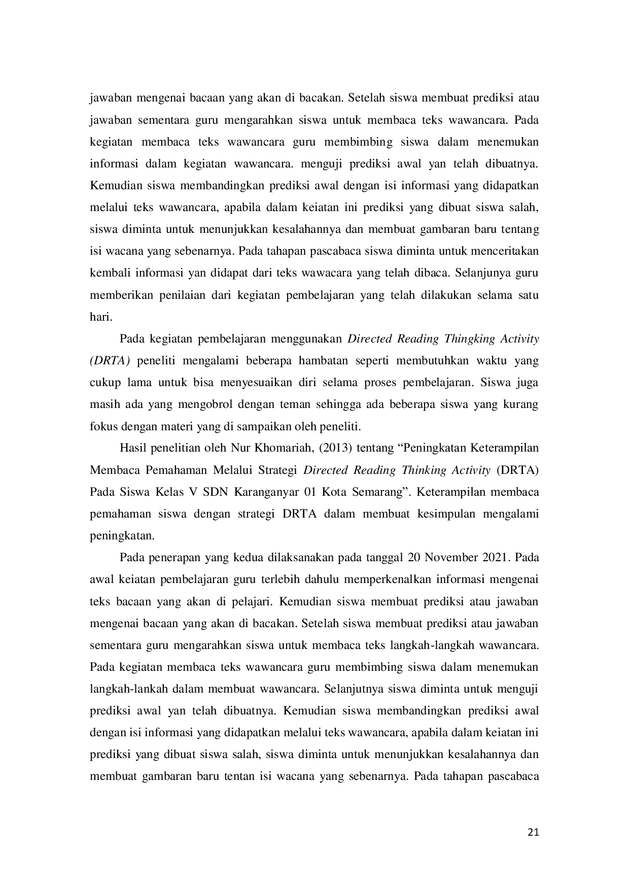 JURIS Penerapan Strategi Directed Reading Thingking Activity DRTA terhadap Hasil Belajar pada Mata Pelajaran Bahasa Indonesia Siswa Kelas IV SDN Sukadana