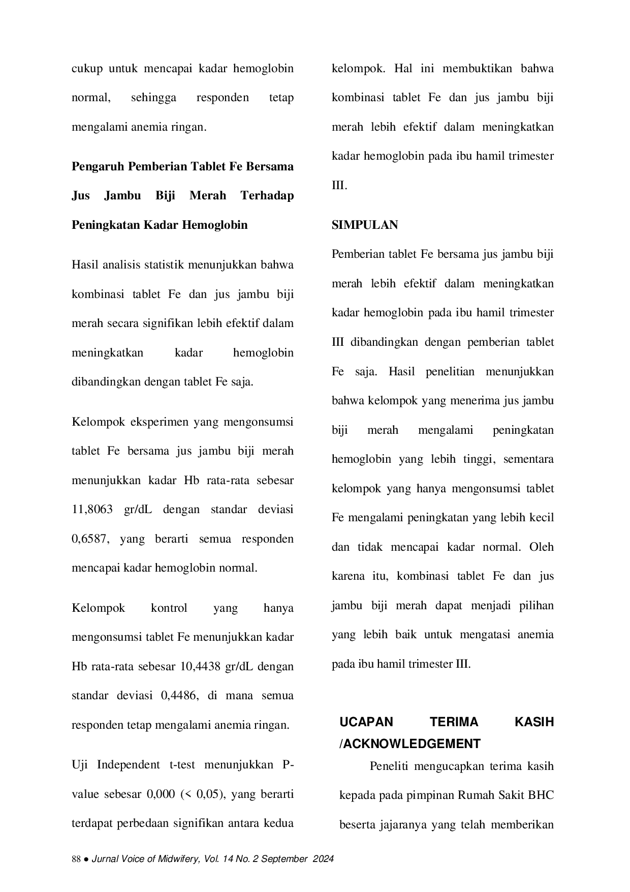 JURIS Pengaruh Pemberian Tablet Fe Bersama Jus Jambu Biji Merah Terhadap Peningkatan Kadar Hemoglobin pada Ibu Hamil Trimester III