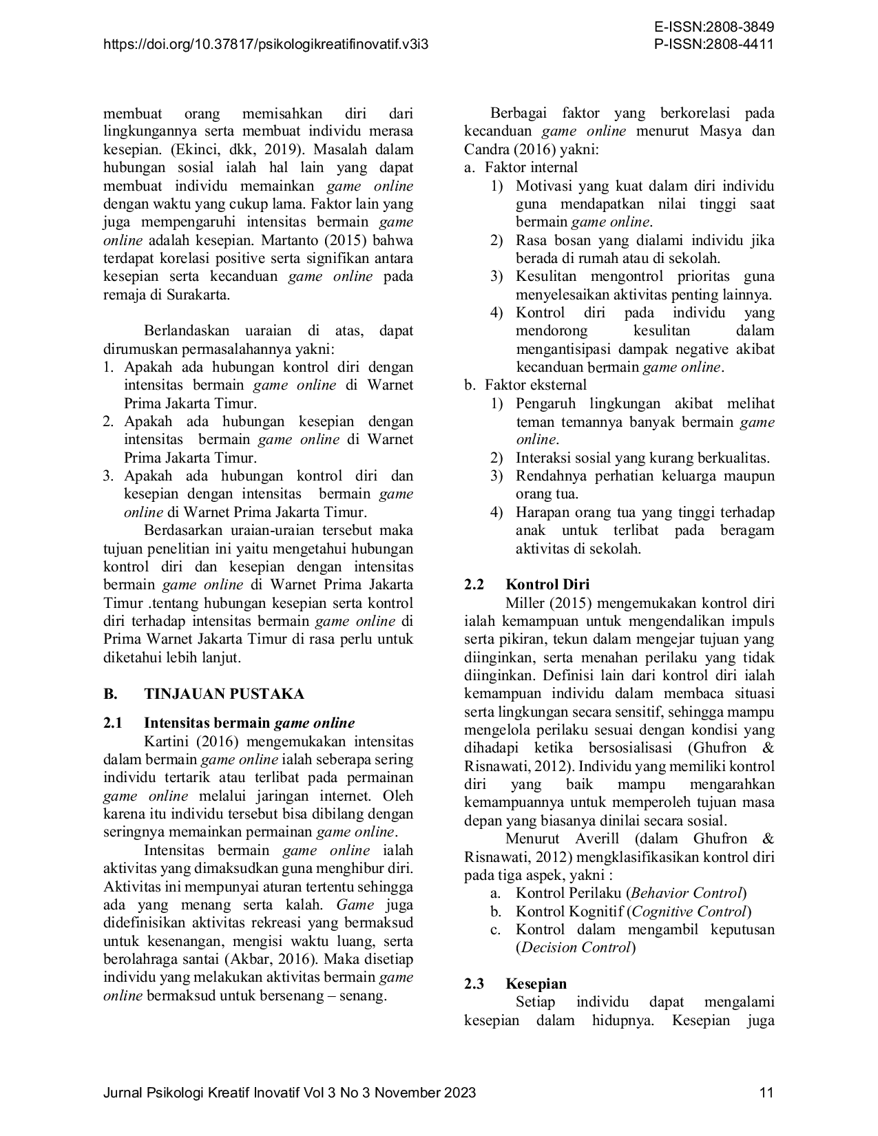 JURIS Hubungan Kontrol Diri dan Kesepian Dengan Intensitas Bermain Game Online Di Warnet Prima Jakarta Timur