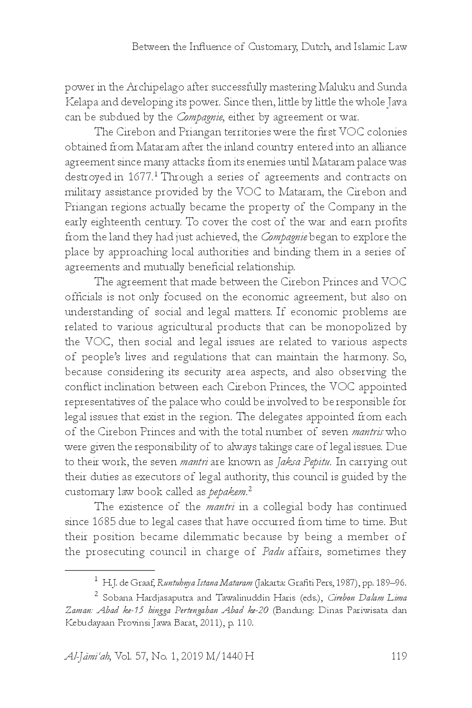 juris Between the Influence of Customary Dutch and Islamic Law Jaksa Pepitu and Their Place in Cirebon Sultanate History