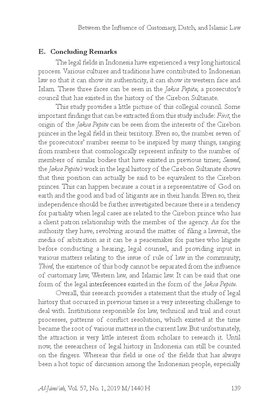 juris Between the Influence of Customary Dutch and Islamic Law Jaksa Pepitu and Their Place in Cirebon Sultanate History