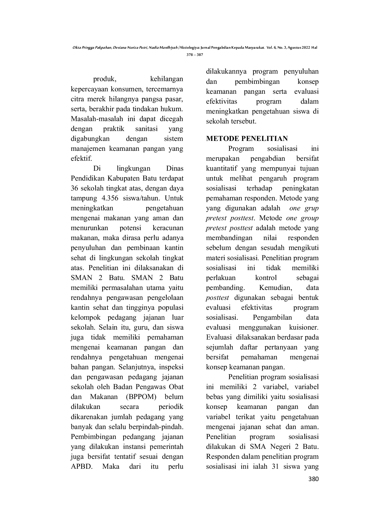 JURIS Efektivitas Program Sosialisasi Konsep Keamanan Pangan terhadap Peningkatan Pengetahuan Siswa SMA