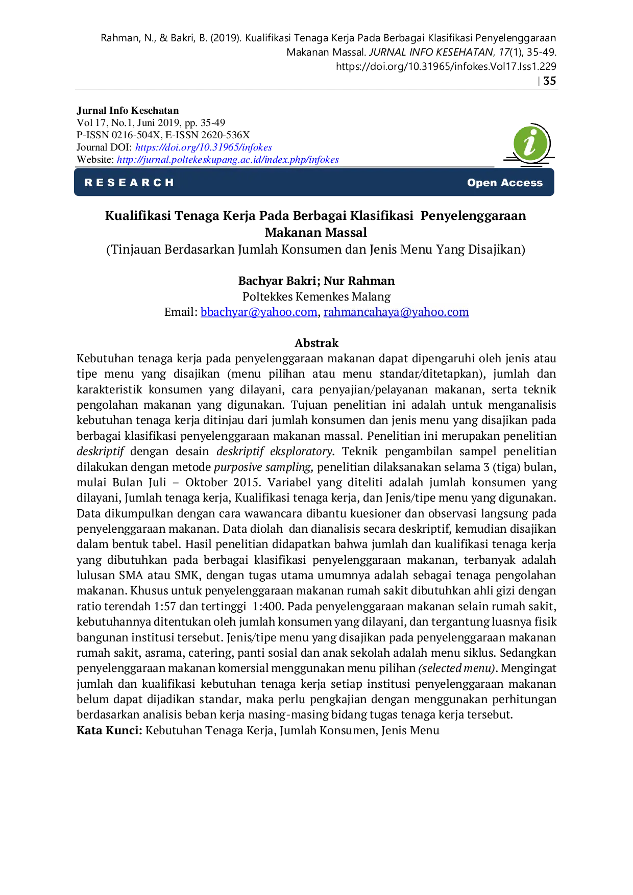 JURIS Kualifikasi Tenaga Kerja Pada Berbagai Klasifikasi Penyelenggaraan Makanan Massal Tinjauan Berdasarkan Jumlah Konsumen dan Jenis Menu Yang Disajikan