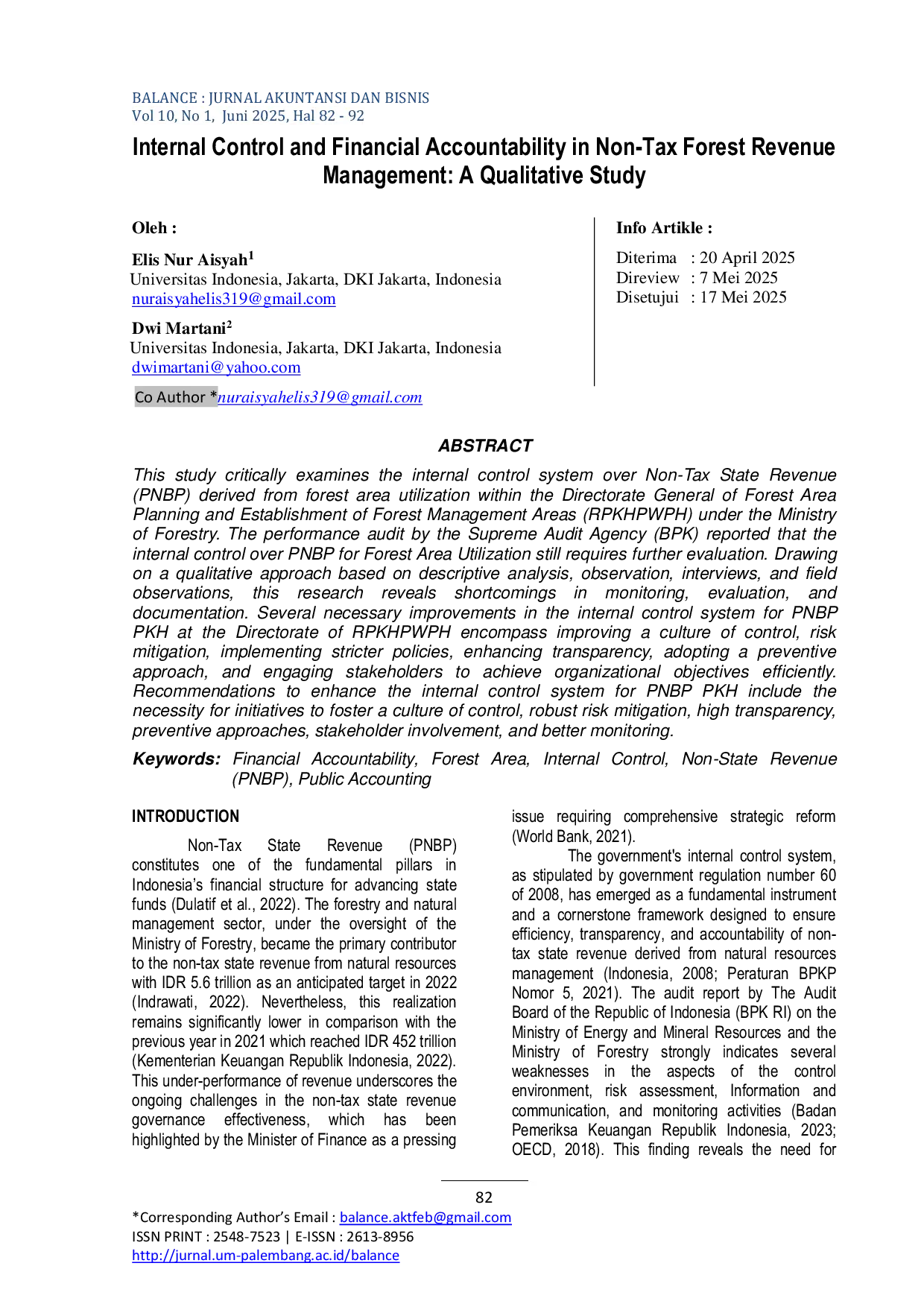 JURIS Internal Control and Financial Accountability in Non Tax Forest Revenue Management A Qualitative Study
