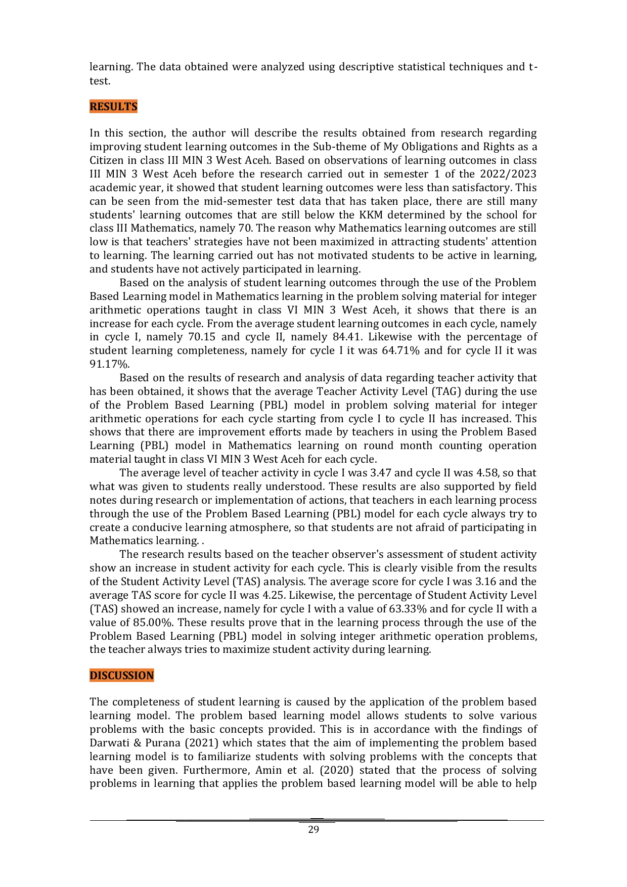 JURIS The Effectiveness of the Problem Based Learning Model on Elementary School Students Mathematics Learning Outcomes