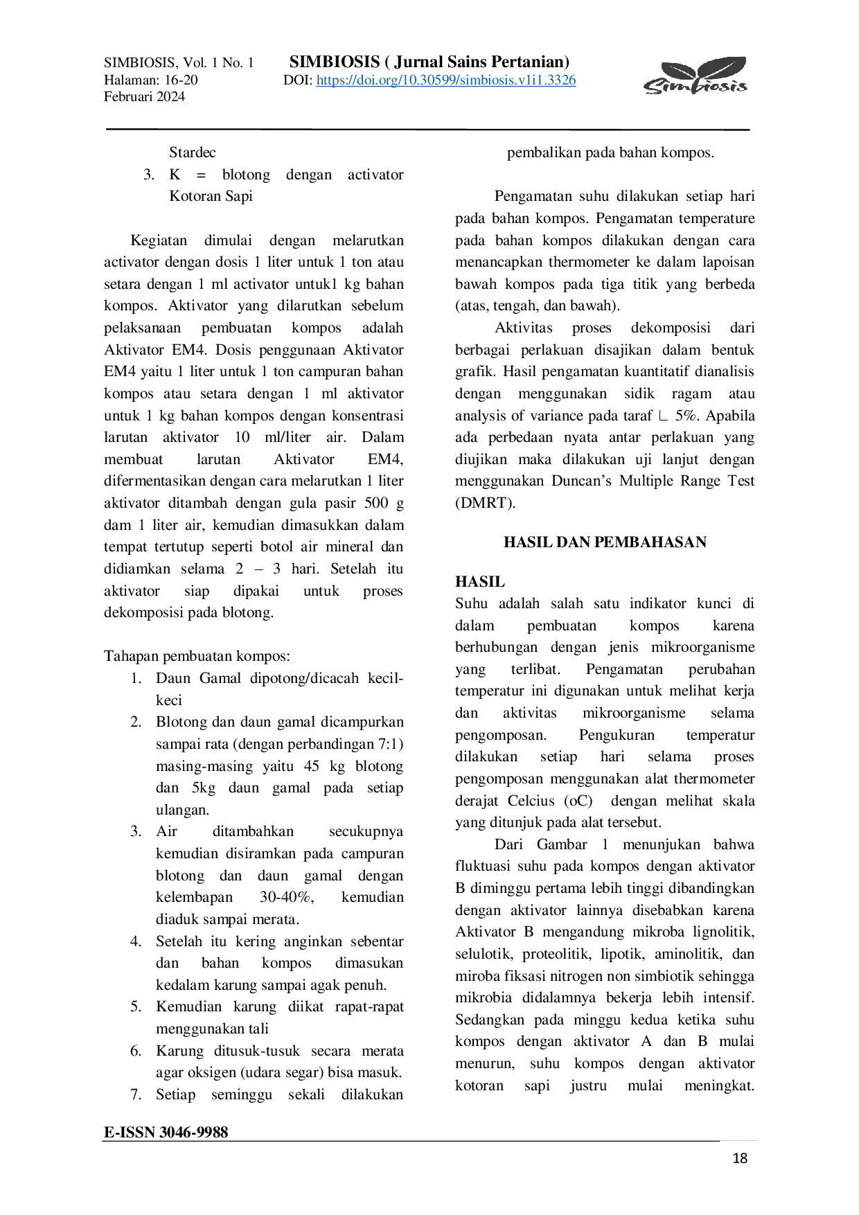 JURIS Pengaruh Berbagai Aktivator Terhadap Perubahan Suhu Pada Proses Pengomposan Blotong