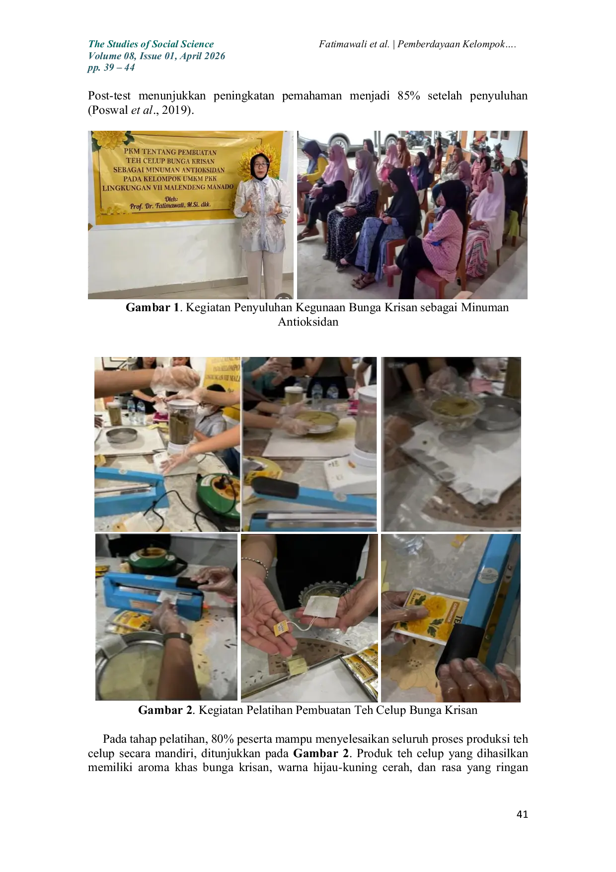 JURIS Pemberdayaan Kelompok UMKM Perempuan PKK melalui Pelatihan Produksi Teh Celup Bunga Krisan sebagai Minuman Antioksidan di Malendeng Manado