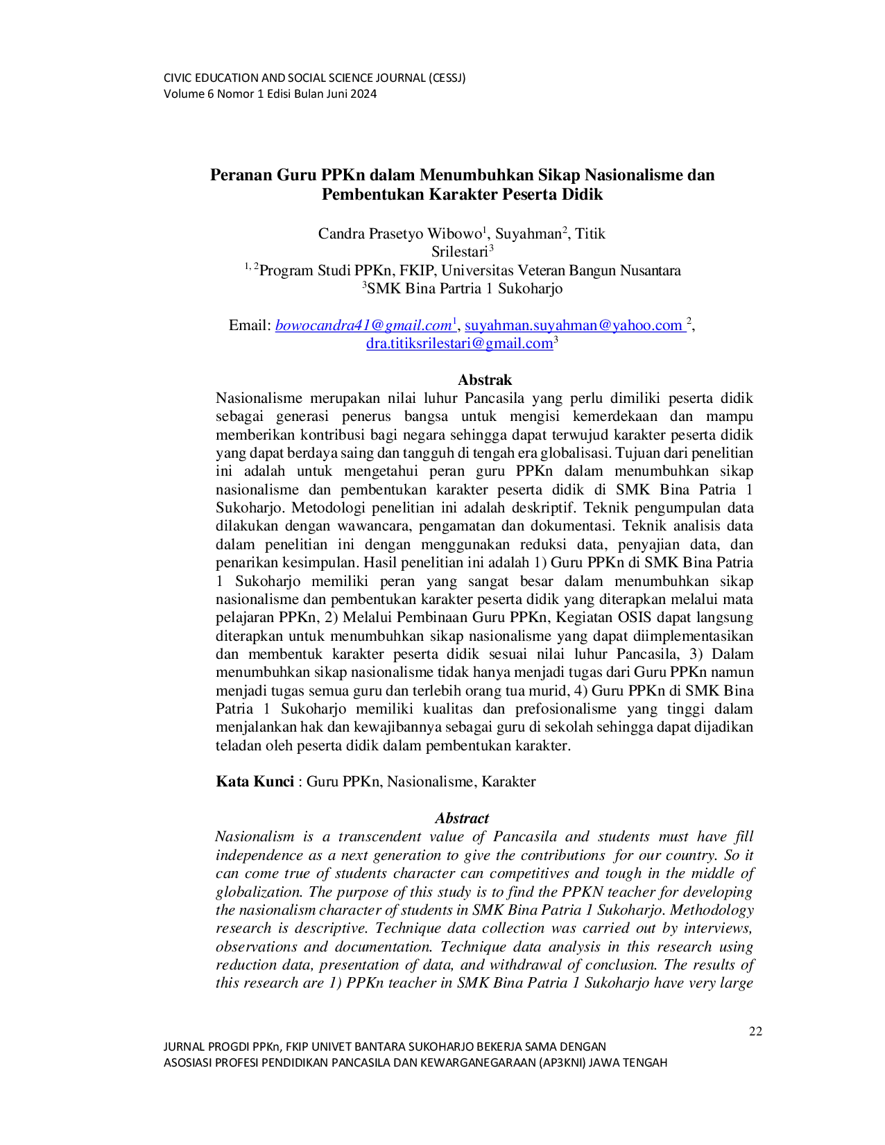 JURIS Peranan Guru PPKn dalam Menumbuhkan Sikap Nasionalisme dan Pembentukan Karakter Peserta Didik