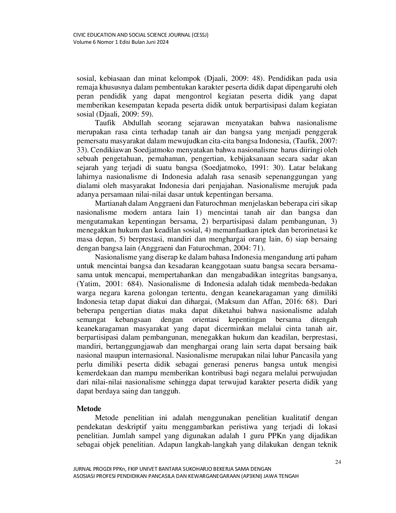 JURIS Peranan Guru PPKn dalam Menumbuhkan Sikap Nasionalisme dan Pembentukan Karakter Peserta Didik