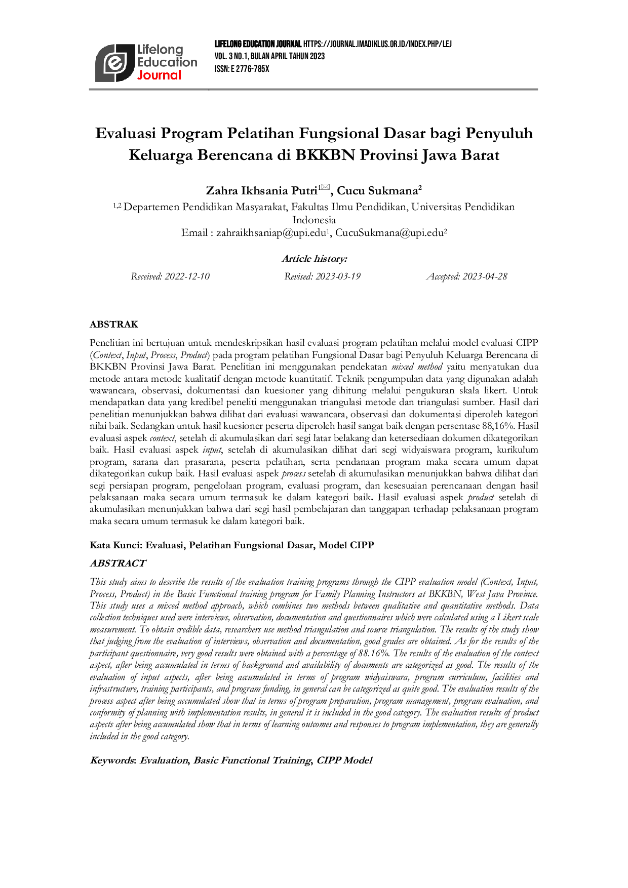 JURIS Evaluasi Program Pelatihan Fungsional Dasar bagi Penyuluh Keluarga Berencana di BKKBN Provinsi Jawa Barat