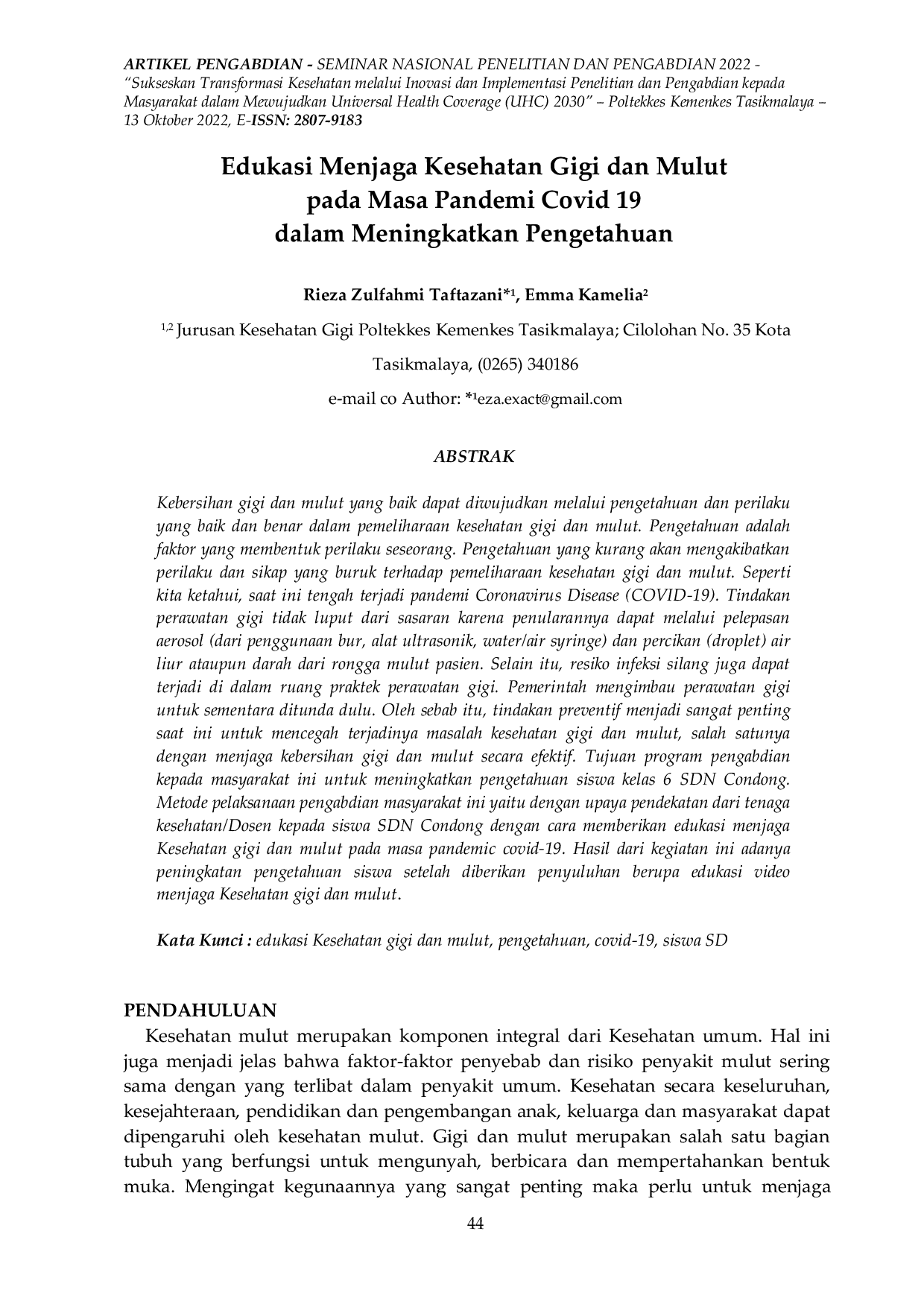 JURIS Edukasi Menjaga Kesehatan Gigi dan Mulut pada Masa Pandemi Covid 19 dalam Meningkatkan Pengetahuan