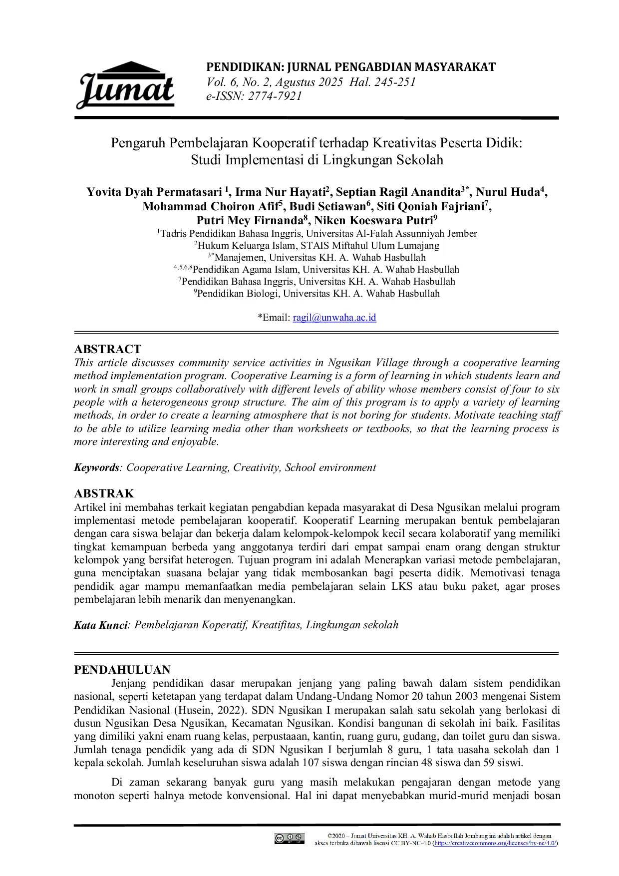 JURIS Pengaruh Pembelajaran Kooperatif terhadap Kreativitas Peserta Didik Studi Implementasi di Lingkungan Sekolah