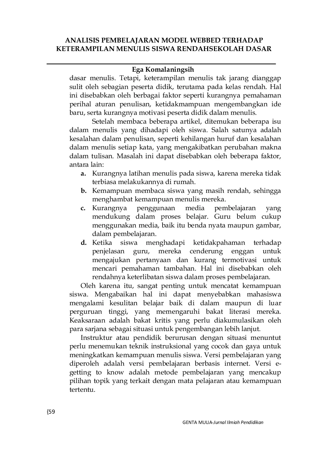 JURIS Analisis Pembelajaran Model Webbed Terhadap Keterampilan Menulis Siswa Rendah Sekolah Dasar