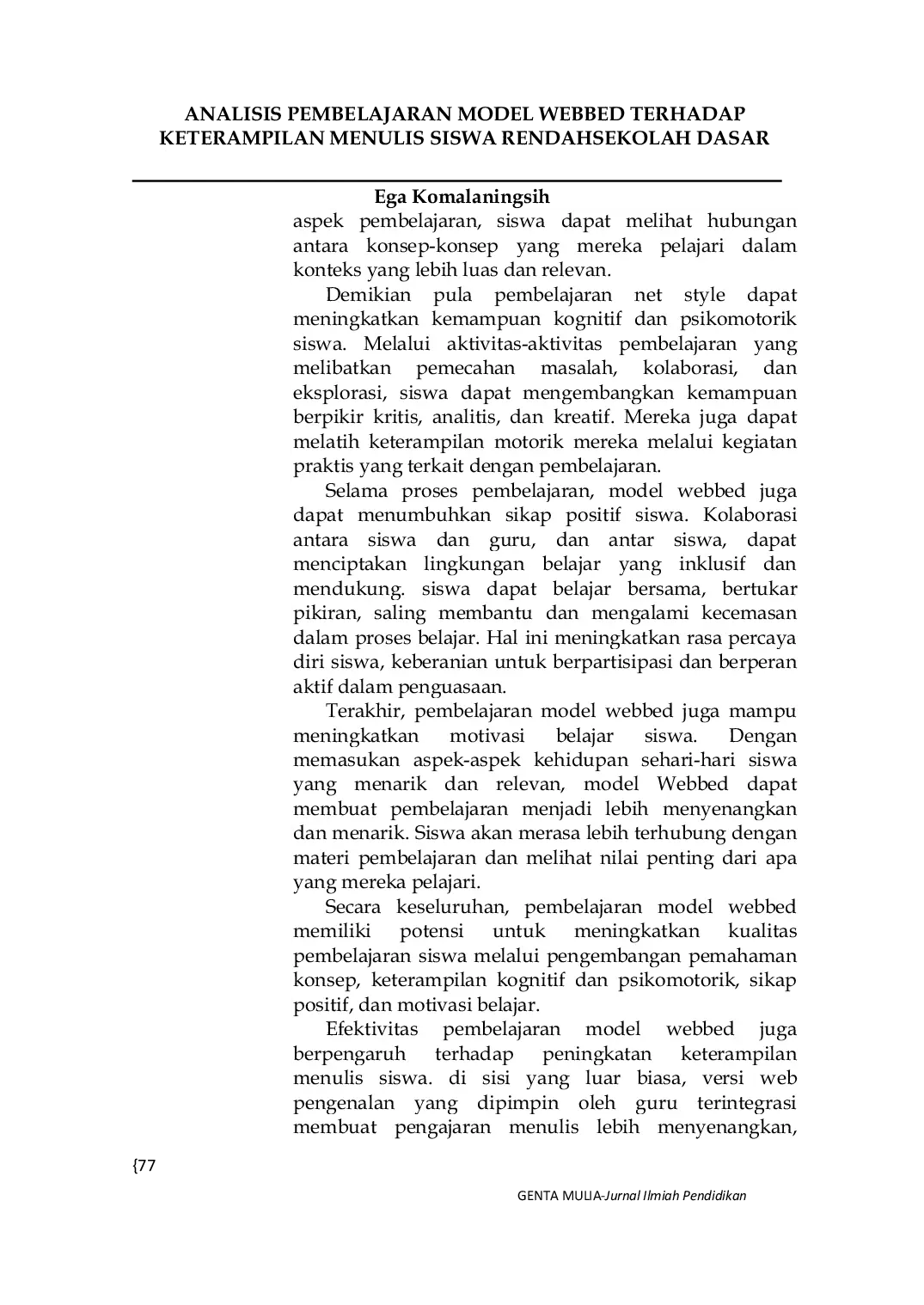 JURIS Analisis Pembelajaran Model Webbed Terhadap Keterampilan Menulis Siswa Rendah Sekolah Dasar