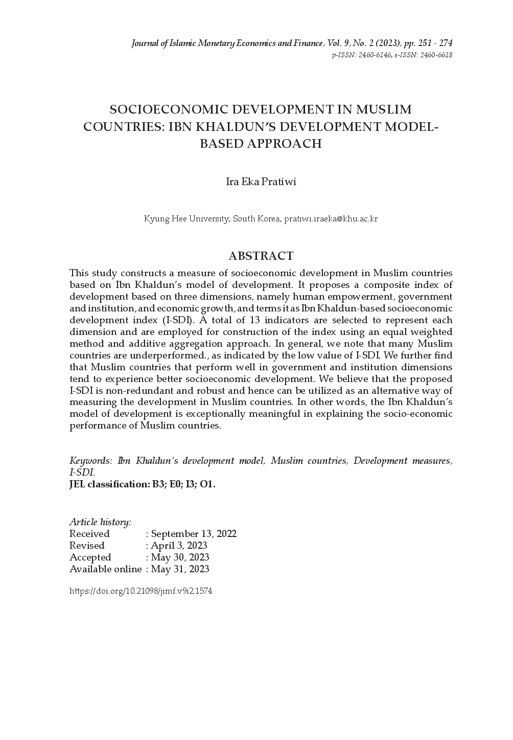 juris Socioeconomic Development in Muslim Countries Ibn Khaldun s Development Model Based Approach