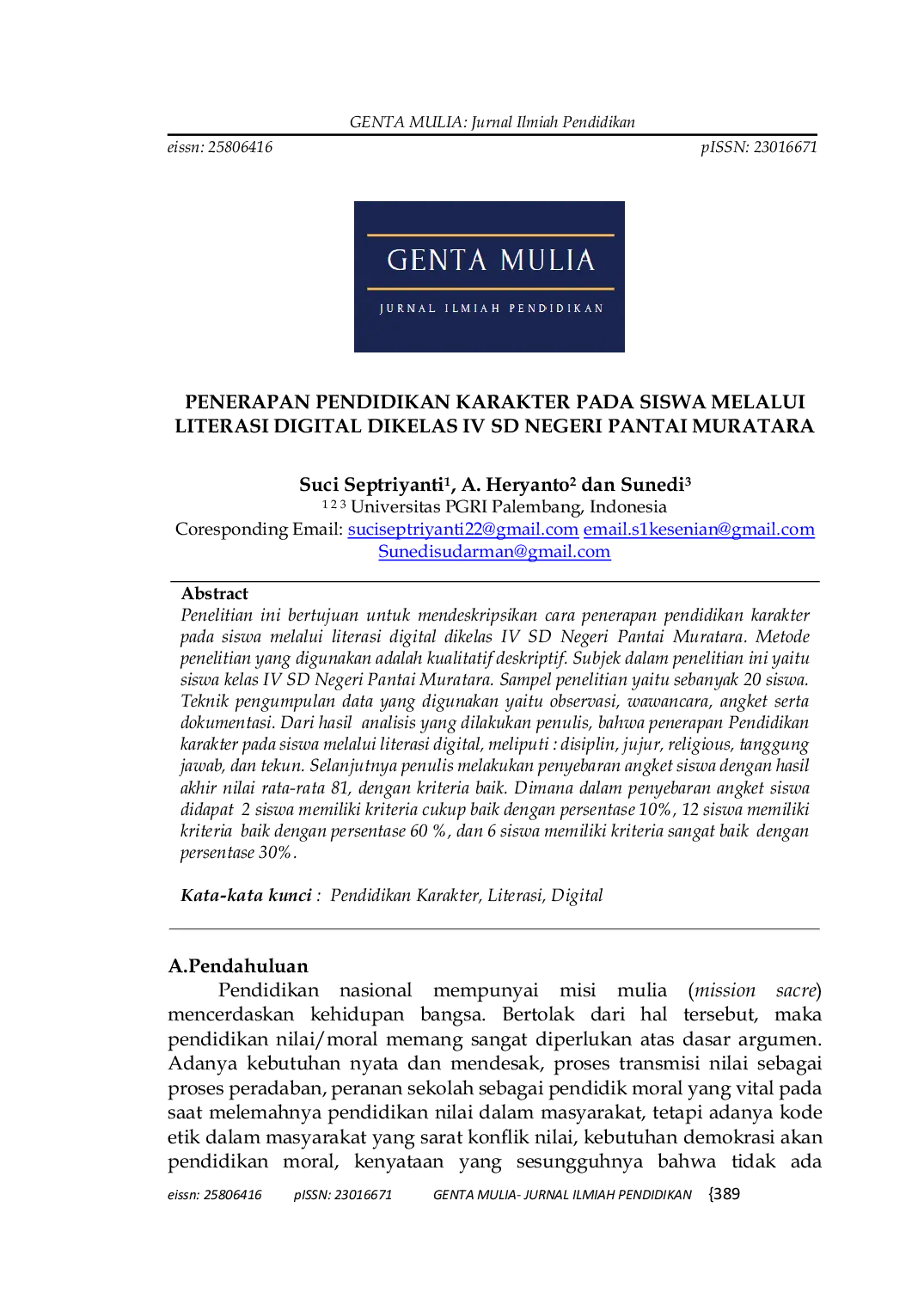 JURIS Penerapan Pendidikan Karakter Pada Siswa Melalui Literasi Digital Di Kelas IV SD Negeri Pantai Muratara