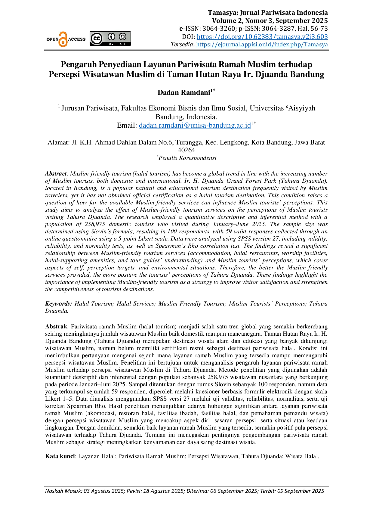 JURIS Pengaruh Penyediaan Layanan Pariwisata Ramah Muslim terhadap Persepsi Wisatawan Muslim di Taman Hutan Raya Ir Djuanda Bandung