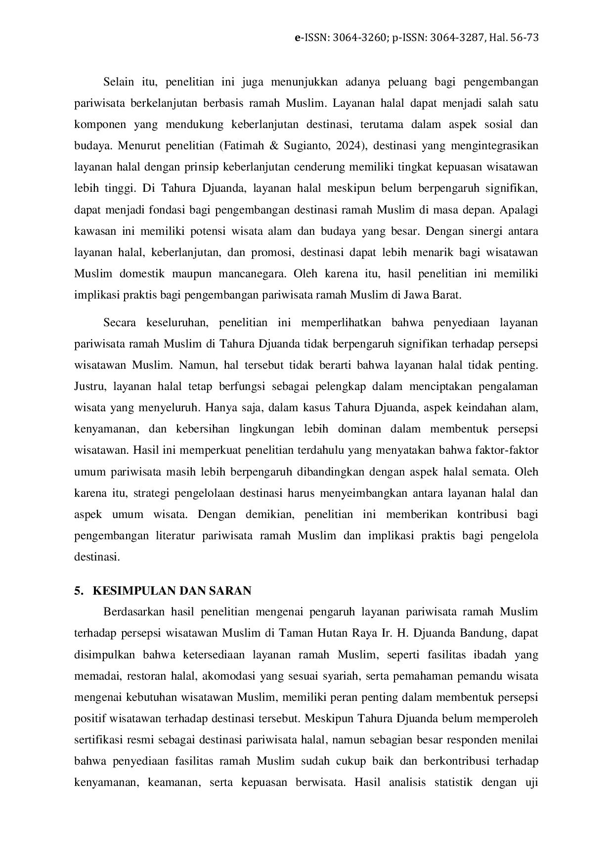 JURIS Pengaruh Penyediaan Layanan Pariwisata Ramah Muslim terhadap Persepsi Wisatawan Muslim di Taman Hutan Raya Ir Djuanda Bandung
