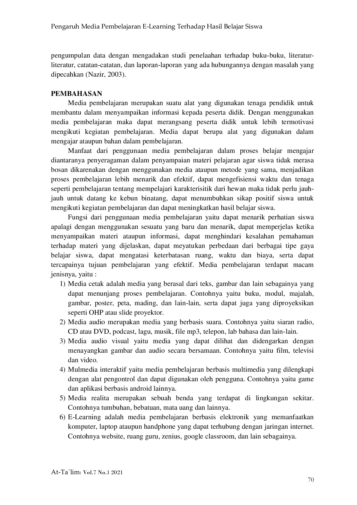 JURIS Pengaruh Media Pembelajaran E Learning Terhadap Hasil Belajar Siswa