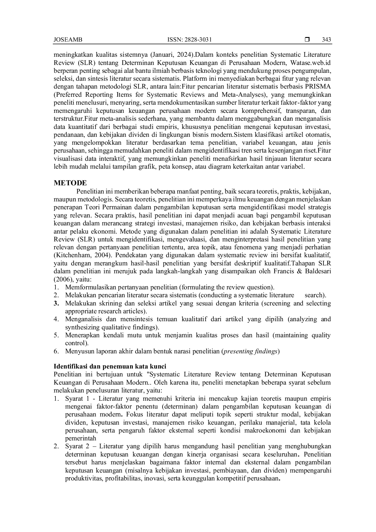 JURIS Systematic Literature Review tentang Determinan Keputusan Keuangan di Perusahaan Modern
