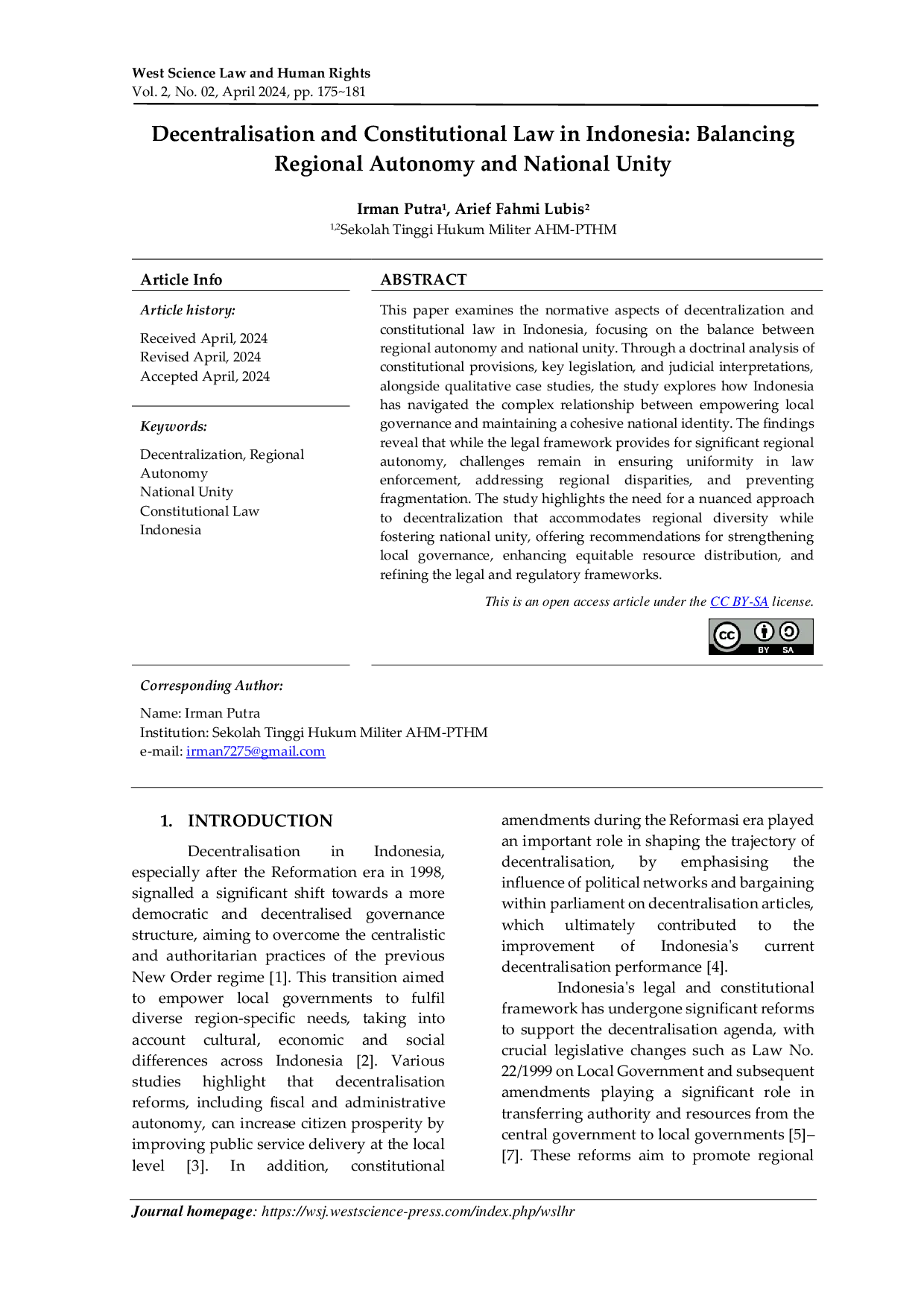 JURIS Decentralisation and Constitutional Law in Indonesia Balancing Regional Autonomy and National Unity